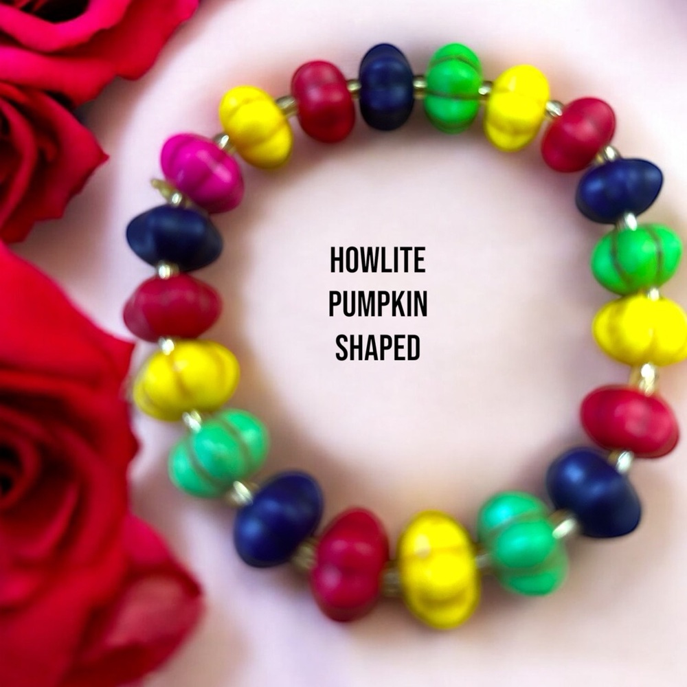 0204B Howlite Pumpkin Shaped Bracelet 10mm